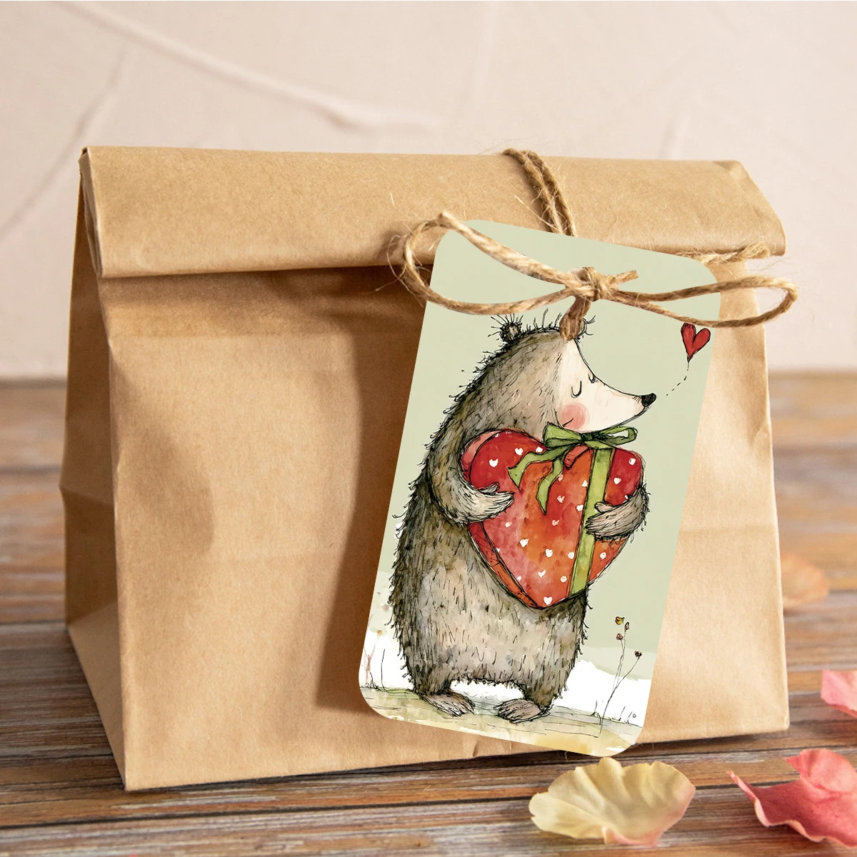 50 Stück niedliche Geschenkanhänger mit Waldtiermotiven und 10 m Hanfseil, dekorative Hängeetiketten für Hochzeit, Geburtstag, Valentinstag, Partygeschenke – Detail 5