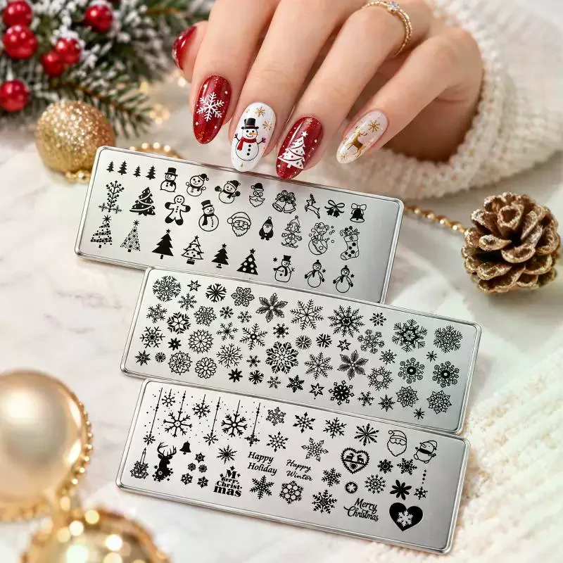 1/3Pcs Christmas Nail Art Stamping Plate Drawing Template Winter Snowflakes Floral Christmas Image Stencil Mold Nail Tools