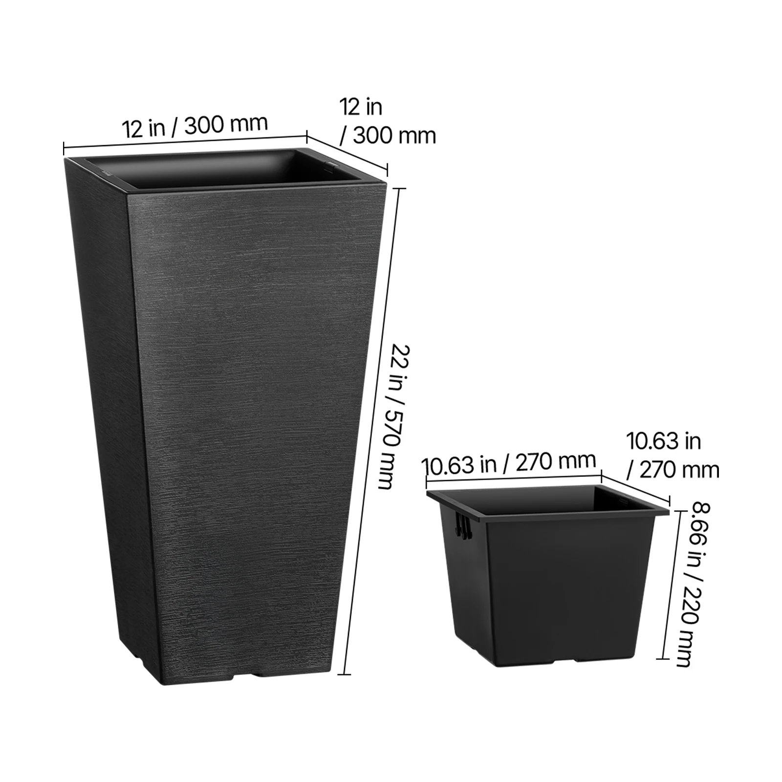 Set of 2 Tall Outdoor Planters 22inch, Large Planters for Outdoor Indoor Plants, Black Front Porch Planters Flower Tree Plant Po