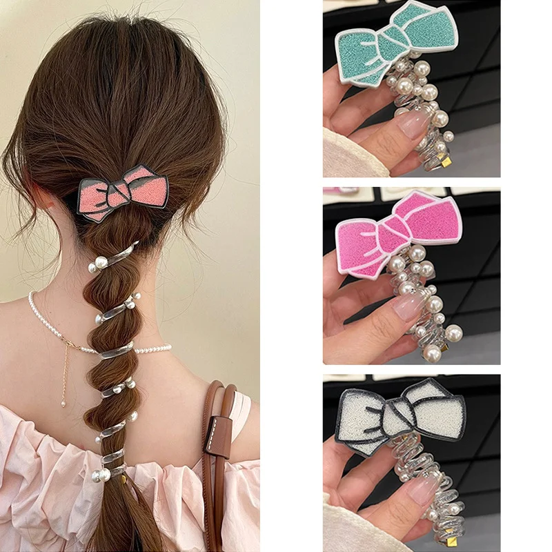 Anillo de pelo con Cable de teléfono para mujer y niña, gomas elásticas en espiral con lazo dulce, accesorios versátiles para el cabello, regalos