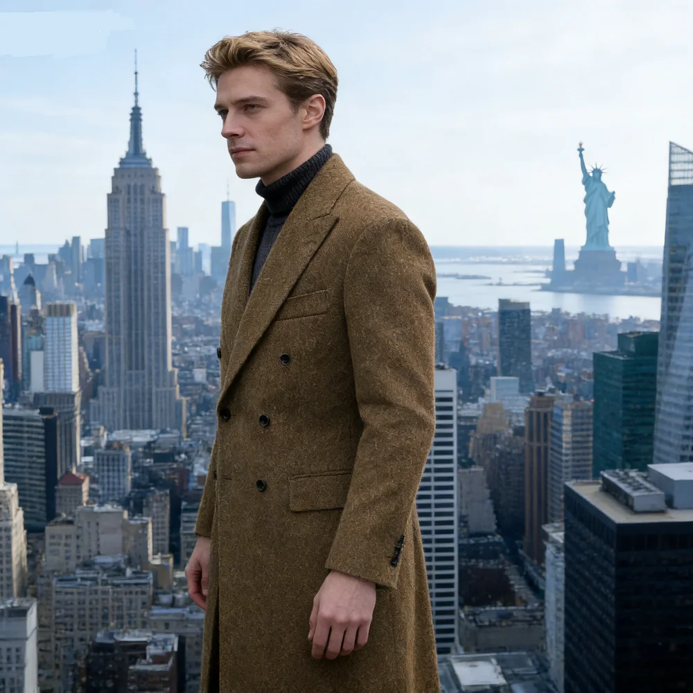 

Men's Standard Business Suit Horse Spine Jacket Double-breasted Grey Brown Wool Casual Groom's British Smoking 1 Piece