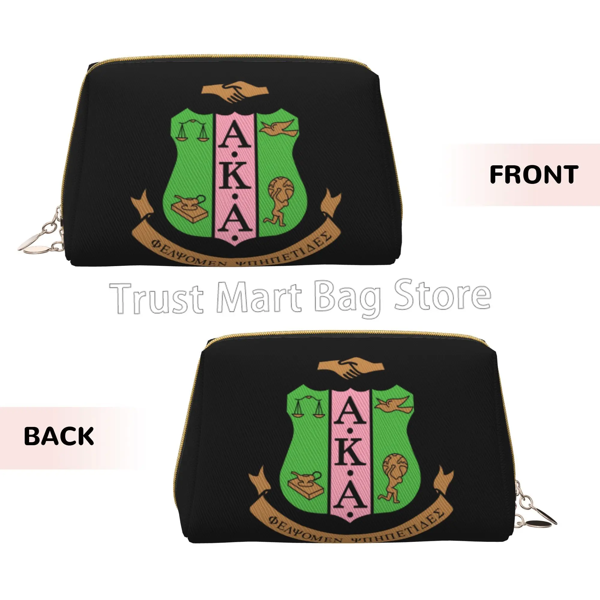 AKA Sorority Gifts for Women Girl 1908 Pink Green Inspired Positive Makeup Bag Leather Women Travel Toiletry Pouch Cosmetic Bag