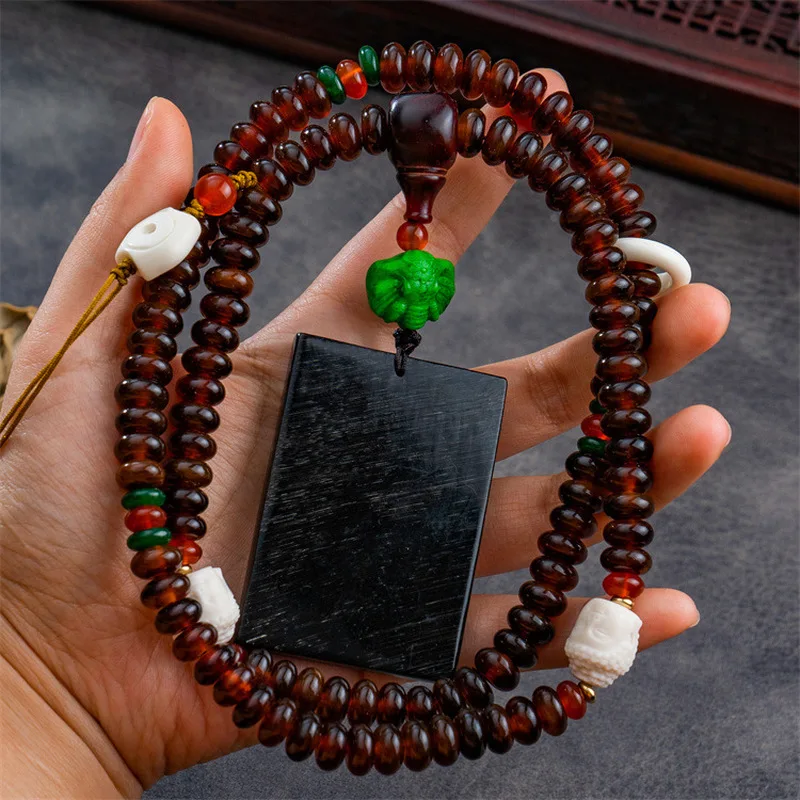Turtle Shell 108 Buddhist Prayer Beads Peace Charm Amulet Dragon Pillar Pendant Running Ring Feather Mountain Pas