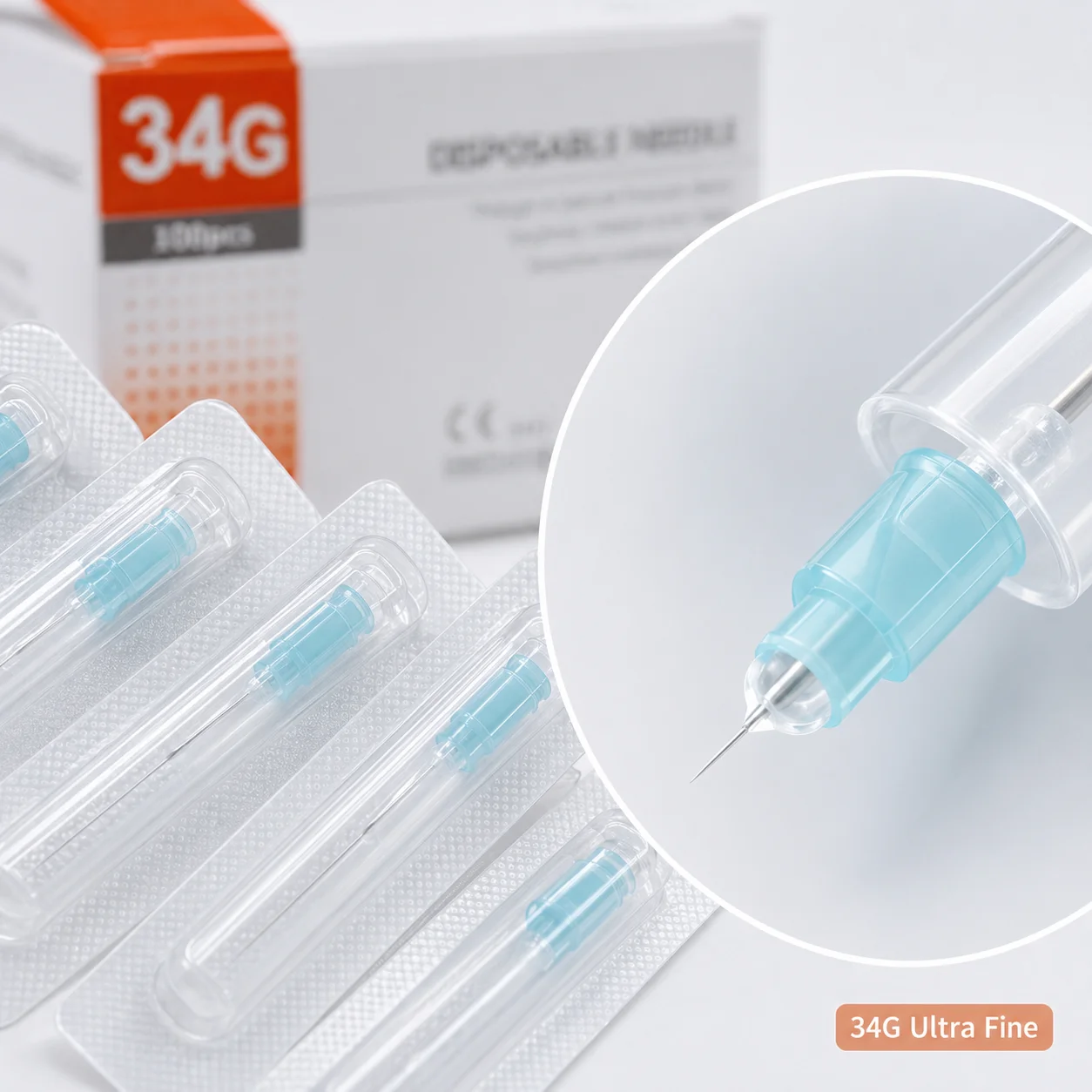 34G Ultra Fine Meso Needle for Skin Booster Injection 100pcs Sterile Disposable Aesthetic Needles 1.5mm 2.5mm 4mm