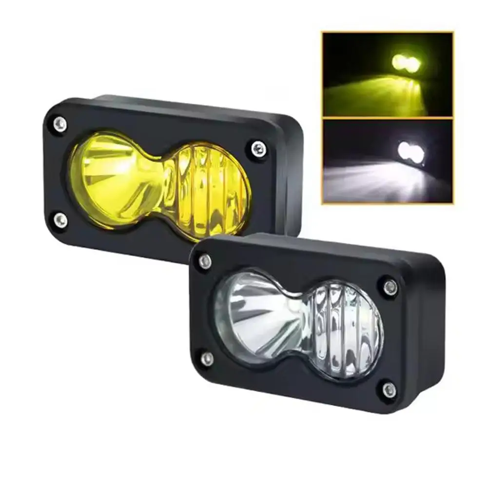 Luz de trabalho LED para motocicleta de 3 polegadas e 20W, holofote quadrado branco e amarelo para carro, lâmpada de neblina para carro, caminhão e bagageiro.