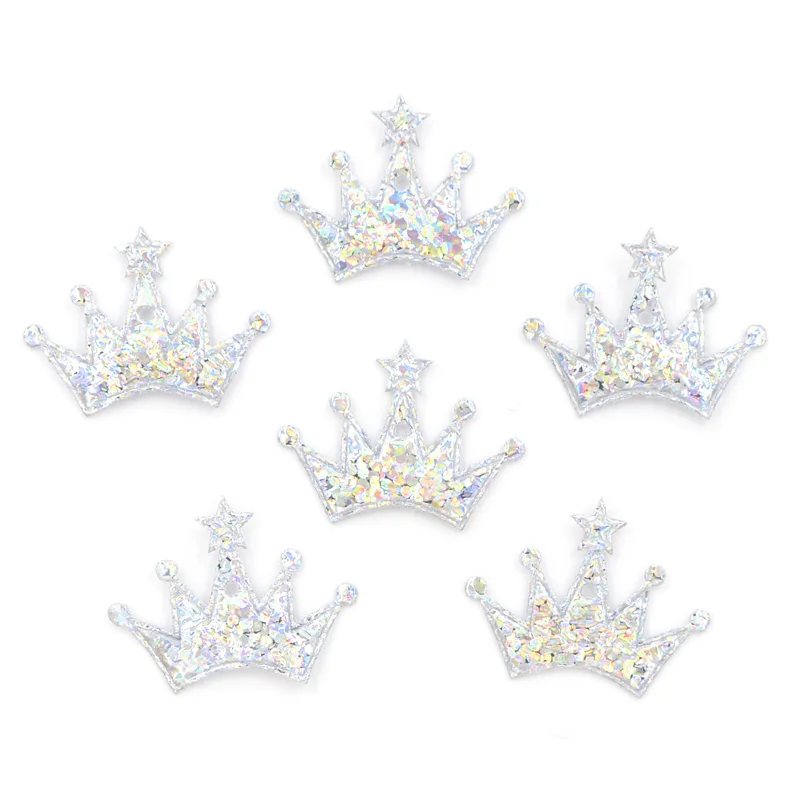 100Pcs 18*25mm Colorful Silver Crown Cloth Applique for Craft/Wedding/Clothing Decor Patch Scrapbooking DIY Card Accessories