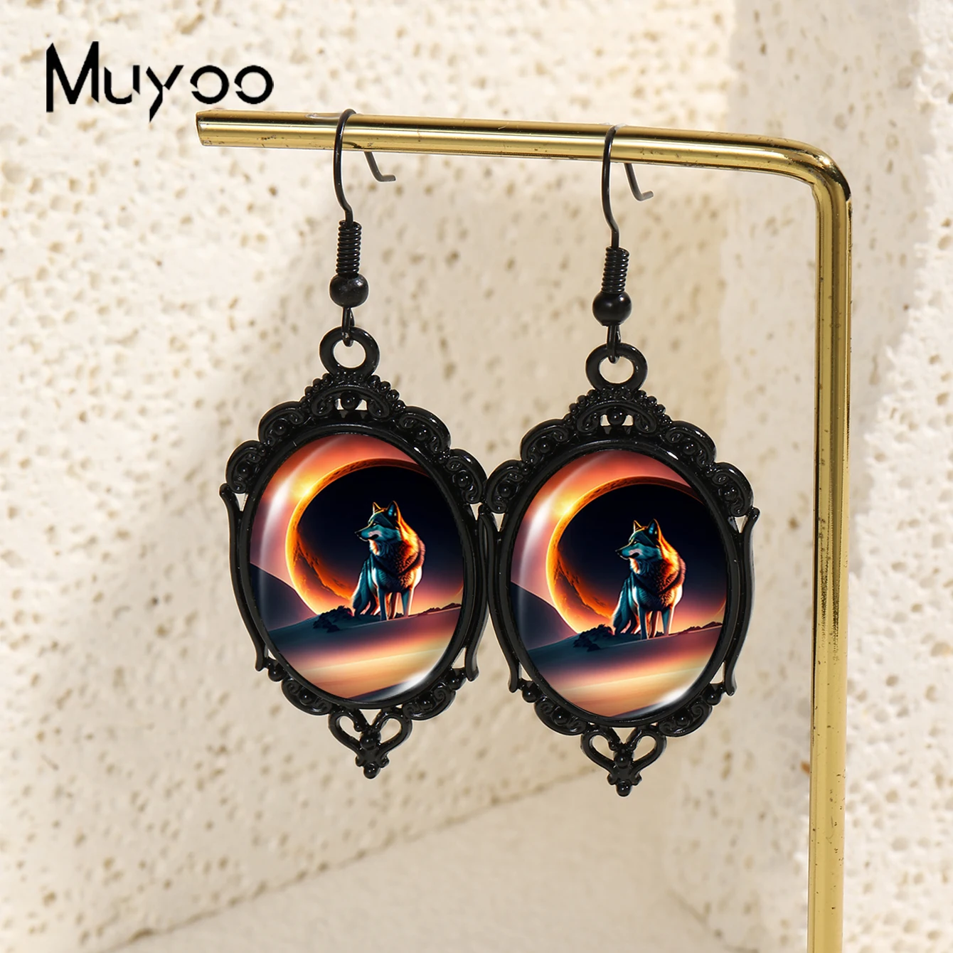 أقراط زجاجية من كابوشون خطاف السمك ، متدلية مصنوعة يدويًا من اليقطين الأسود ، كسوف القمر الذئب ، موضة وصلت حديثًا ،