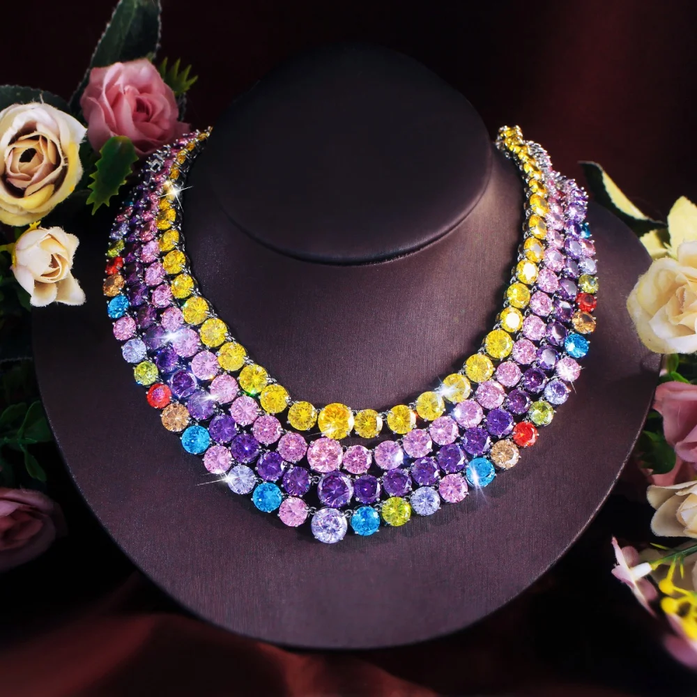 CWWZircons Rundschliff CZ Tennis-Halskette, Iced Out Einreihige Bunte Kettenhalskette für Männer und Frauen, HipHop-Schmuck Großhandel DZ0109 – Detail 15