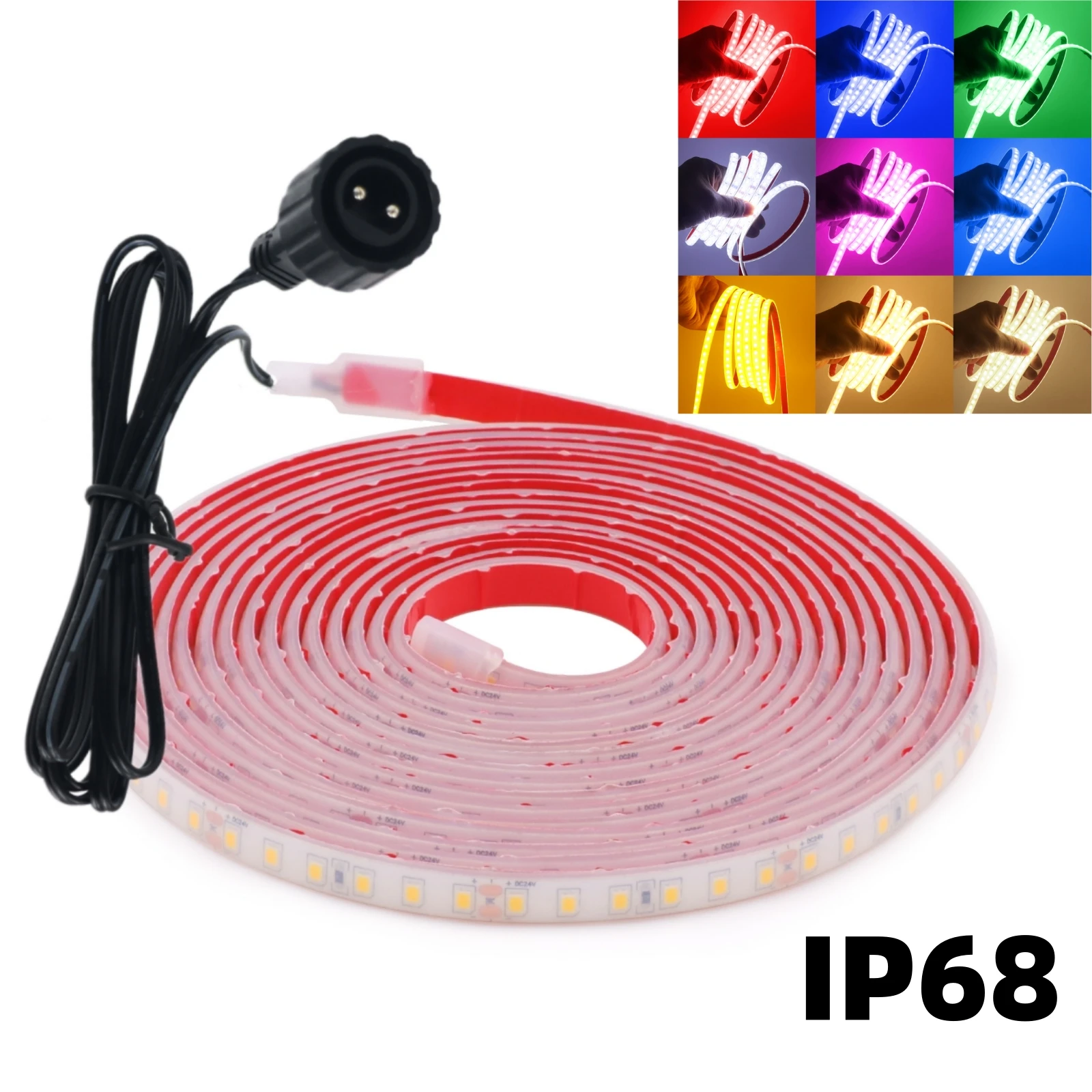 

DC 24V IP68 Self-Adhensive Tape Strip LED Light SMD2835 120LEDs/m Flexible Rope Lamp Warm/White/Red/Green/Ice Blue/Pink/Yellow