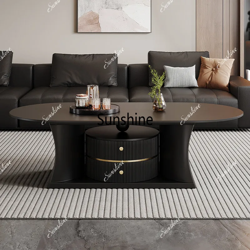 

Italian light luxury rock slab coffee table oval living room household small apartment creative, high-end sense