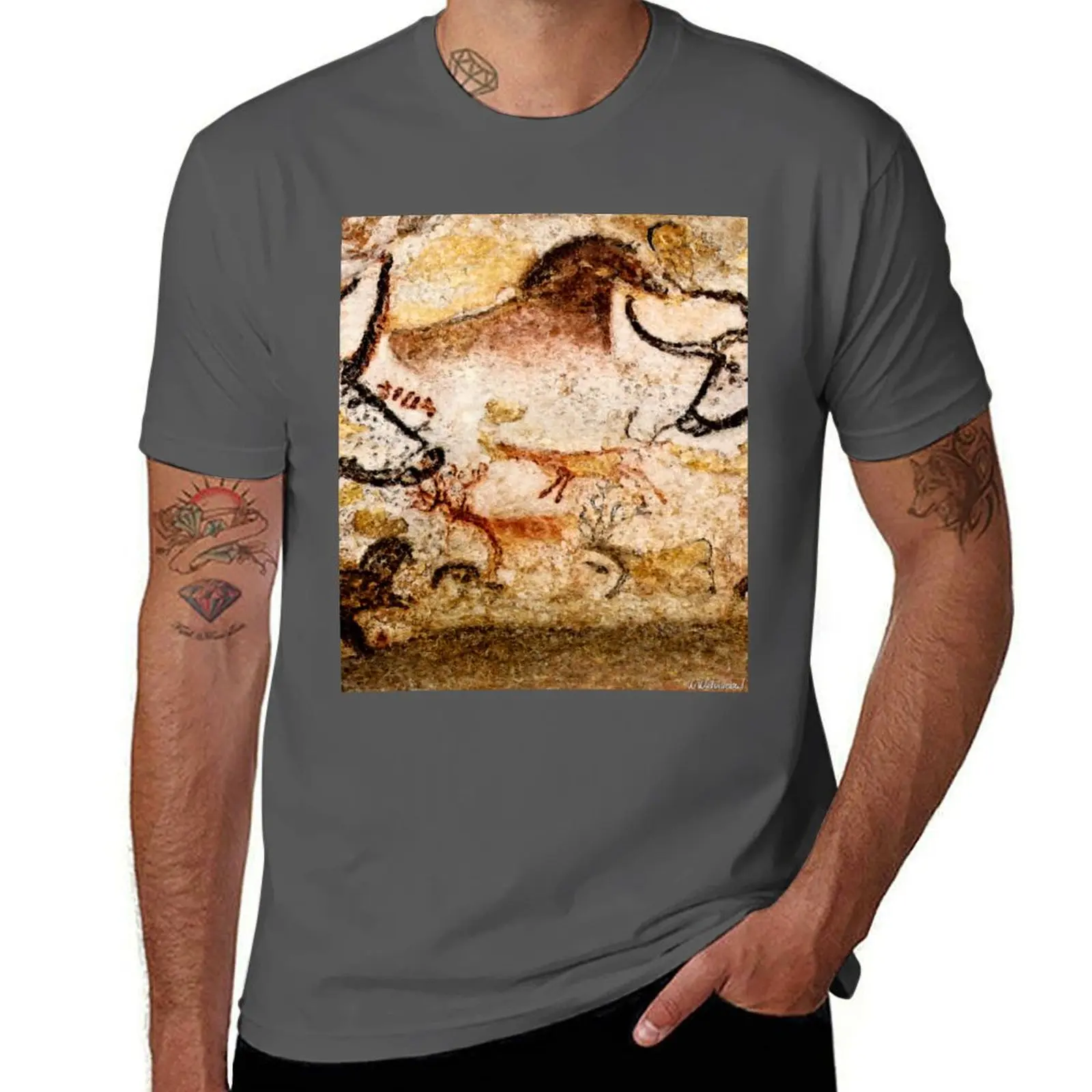 Lascaux Hall of the Bulls - Deer under Horse T-Shirt tops tees oversized t shirt t shirts for men pack