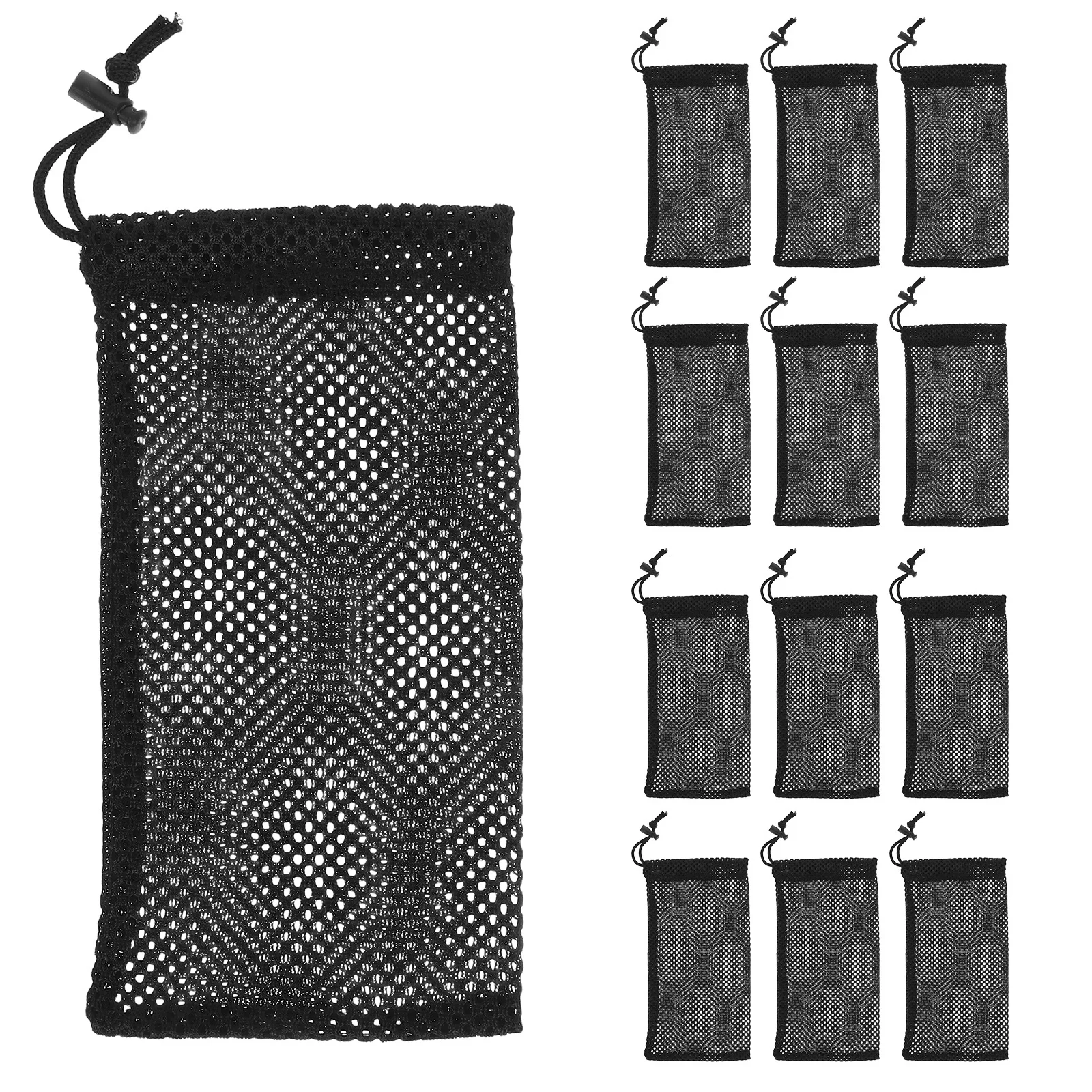 20Pcs Breathable Mesh Drawstring Bags Thickened Polyester Black for Sports Equipment Gym Storage Portable Outdoor Fitness Travel