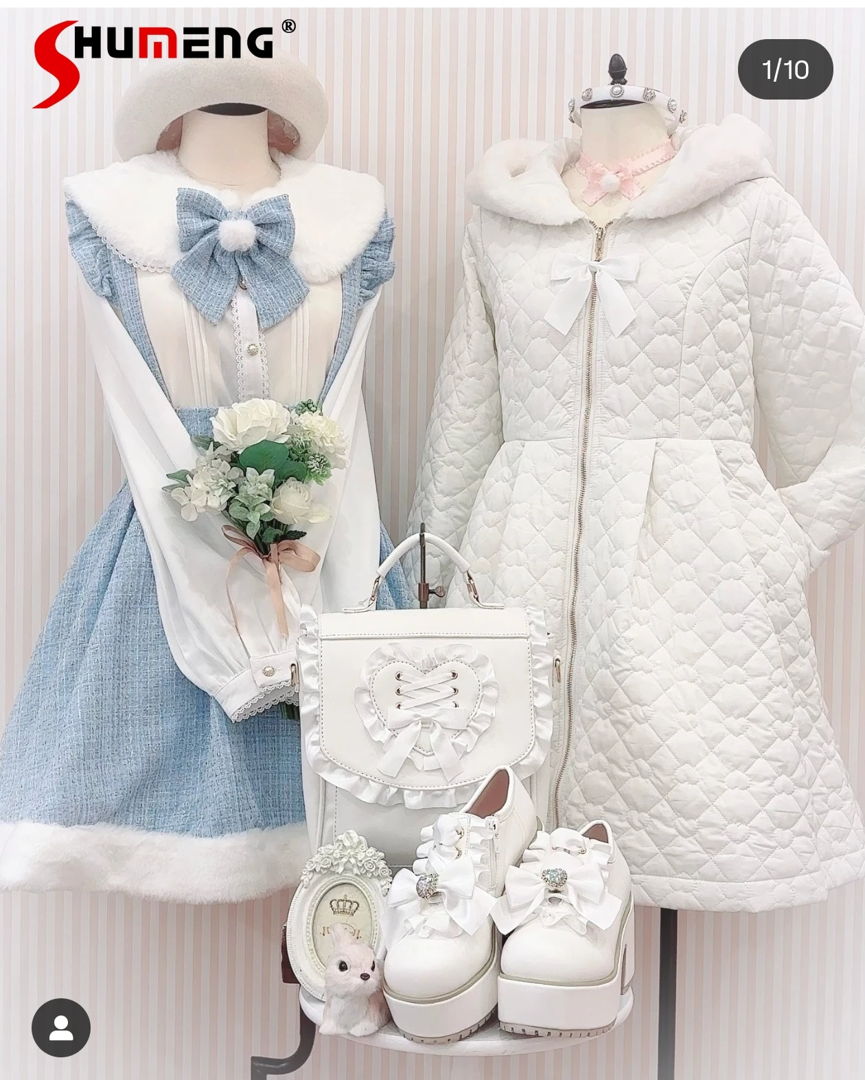 

Japanese Style Elegant Versatile Parkas Coat Plush Hooded Bow Zipper Slim Warm Sweet Lolita Overcoat Women Winter Long Jacket