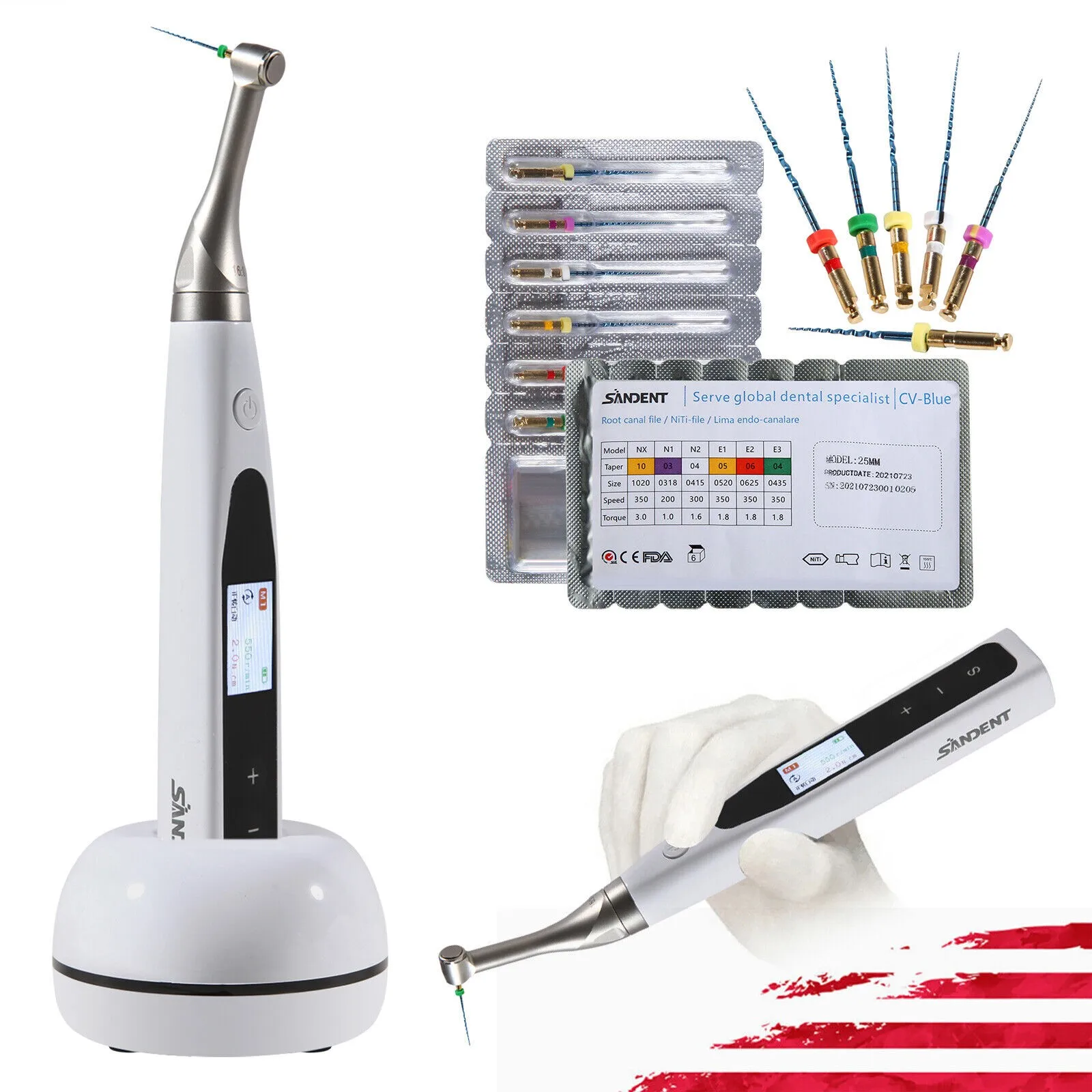 All-In-One Wireless Cordless Endo Motor Nsk Style 16:1 Mini Head Handpiece Endodontic /6pcs NiTi File