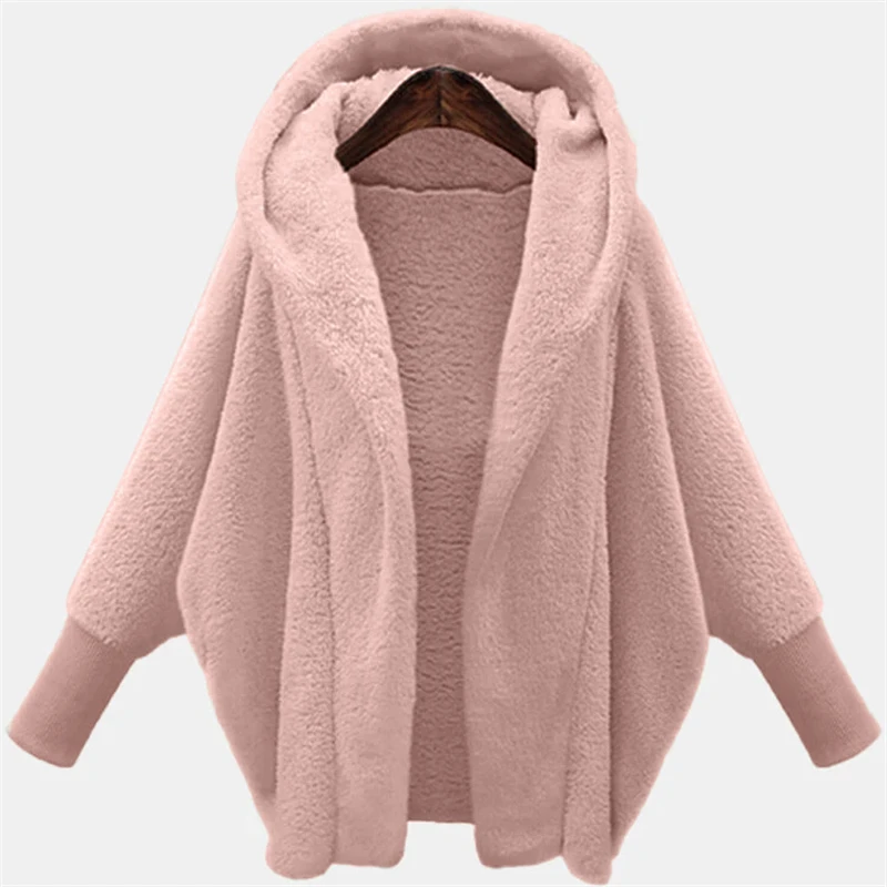 Chaqueta de felpa holgada con capucha de manga larga de color sólido para mujer Chaqueta de felpa de otoño e invierno para mujeres europeas y americanas,