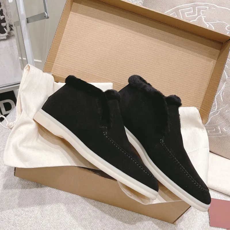 Women's Ankle Boots Cow Suede Loafers, Fur Integrated Warm Snow Boots For Women image 3
