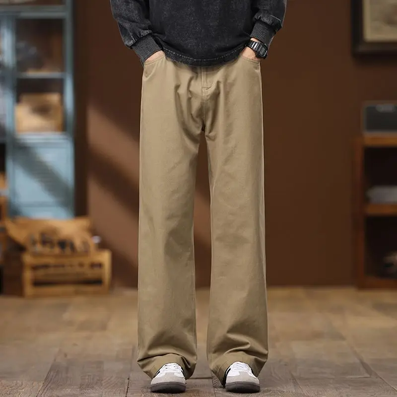 الرجال مستقيم فضفاض سراويل تقليدية الصلبة تمتد موضة القطن فضفاض الاتجاه بنطلون الشارع الشهير العلامة التجارية الذكور السراويل رجل السراويل