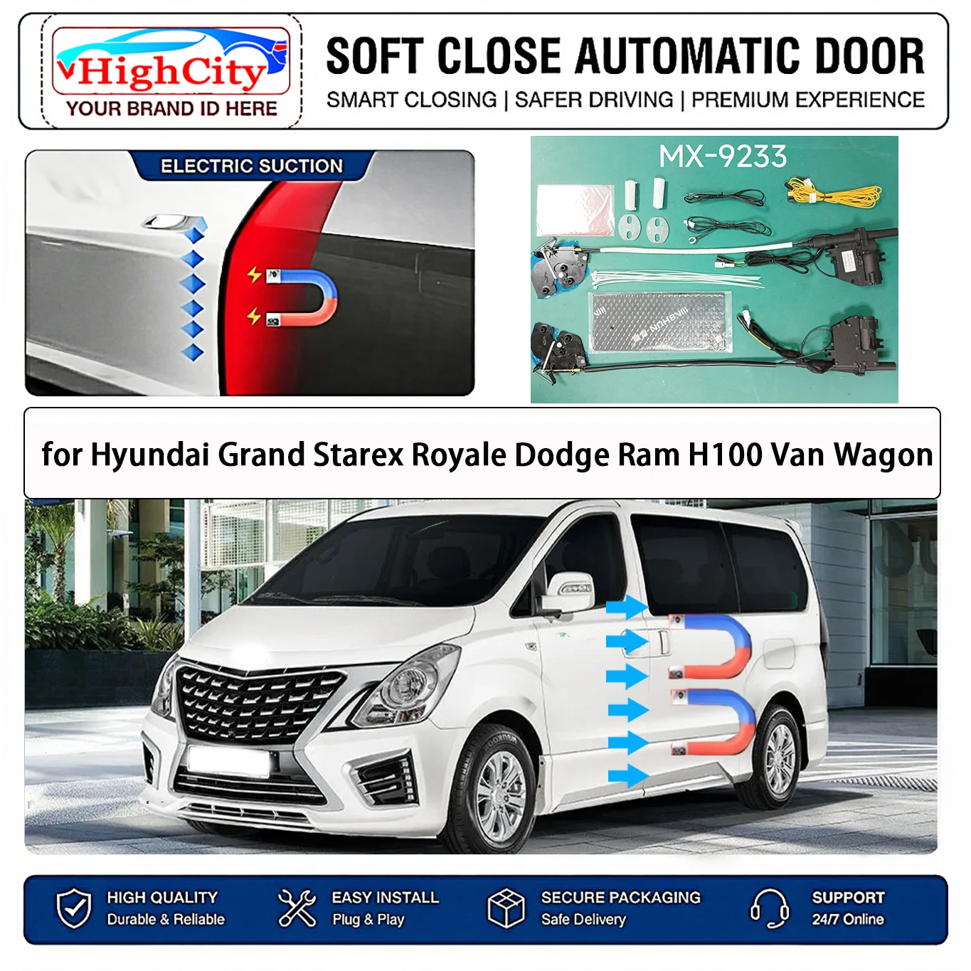 for Hyundai Grand Starex Royale Dodge Ram H100 Van Wagon Electric Suction Soft Close Door Smart Pinch Auto Cinch Latch System