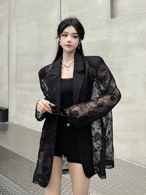 

Ele кружевной костюм с подкладкой на плечах, женский летний новый дышащий утягивающий костюм в стиле вестерн, повседневное пальто для поездок на работу