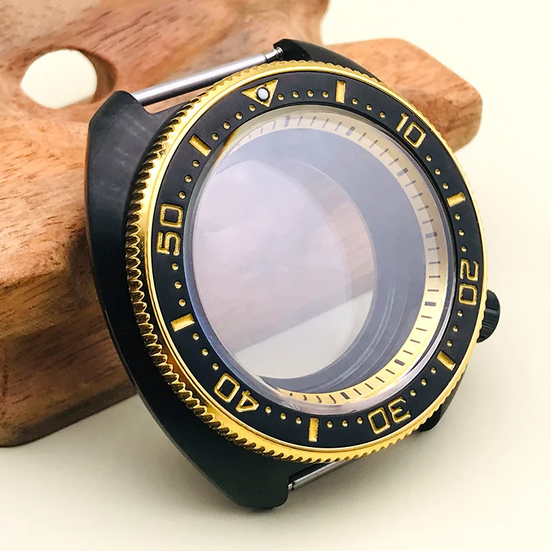 Black Seiko SKX 6105 6309 Turtle nh35 Watch Cases Fit NH35 NH36 4R35 4R36 Automatic Movement with Gold bezle watch cases