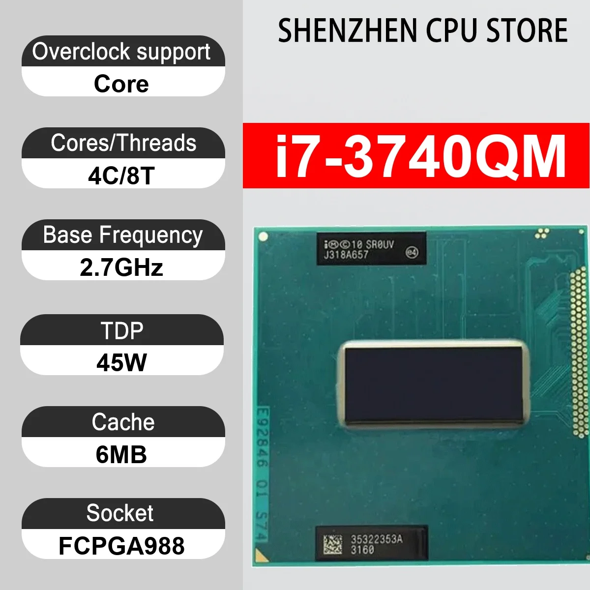 Intel Core i7-3740QM 4 Core 8 Thread 2.7GHz 45W 6MB Cache 22nm FCPGA988 SR0UV DDR3/L 1333/1600 MHz Ivy Bridge HD Graphics 4000