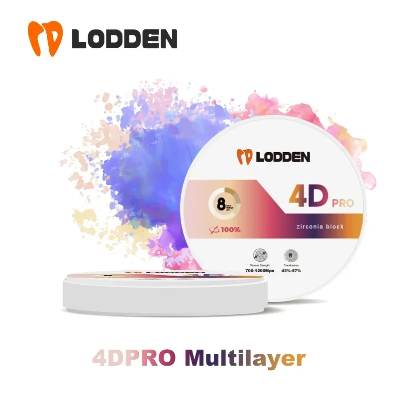 Lodden Dental Material Zirconia Multilayer Block 8 Layers 98mm 4D Multilayer Zirconia Disc Cad Cam System for Dental Lab use