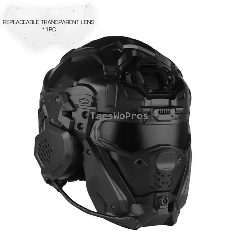 Casco sportivo da tiro Caschi da combattimento tattici protettivi completamente coperti Cuffie da caccia Paintball Protezione per la testa 2 lenti