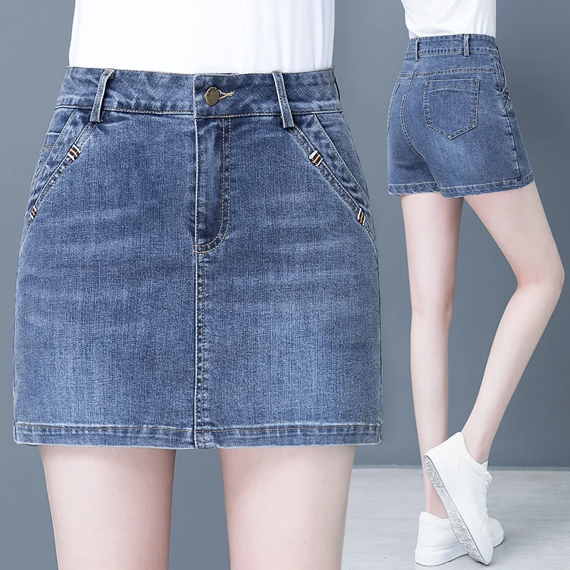 

Fashionable High Waist A-Line Denim Shorts Women's Spring Autumn Wide Leg Pants Skirt Dreamy Elegant Cotton Stretch Fabric