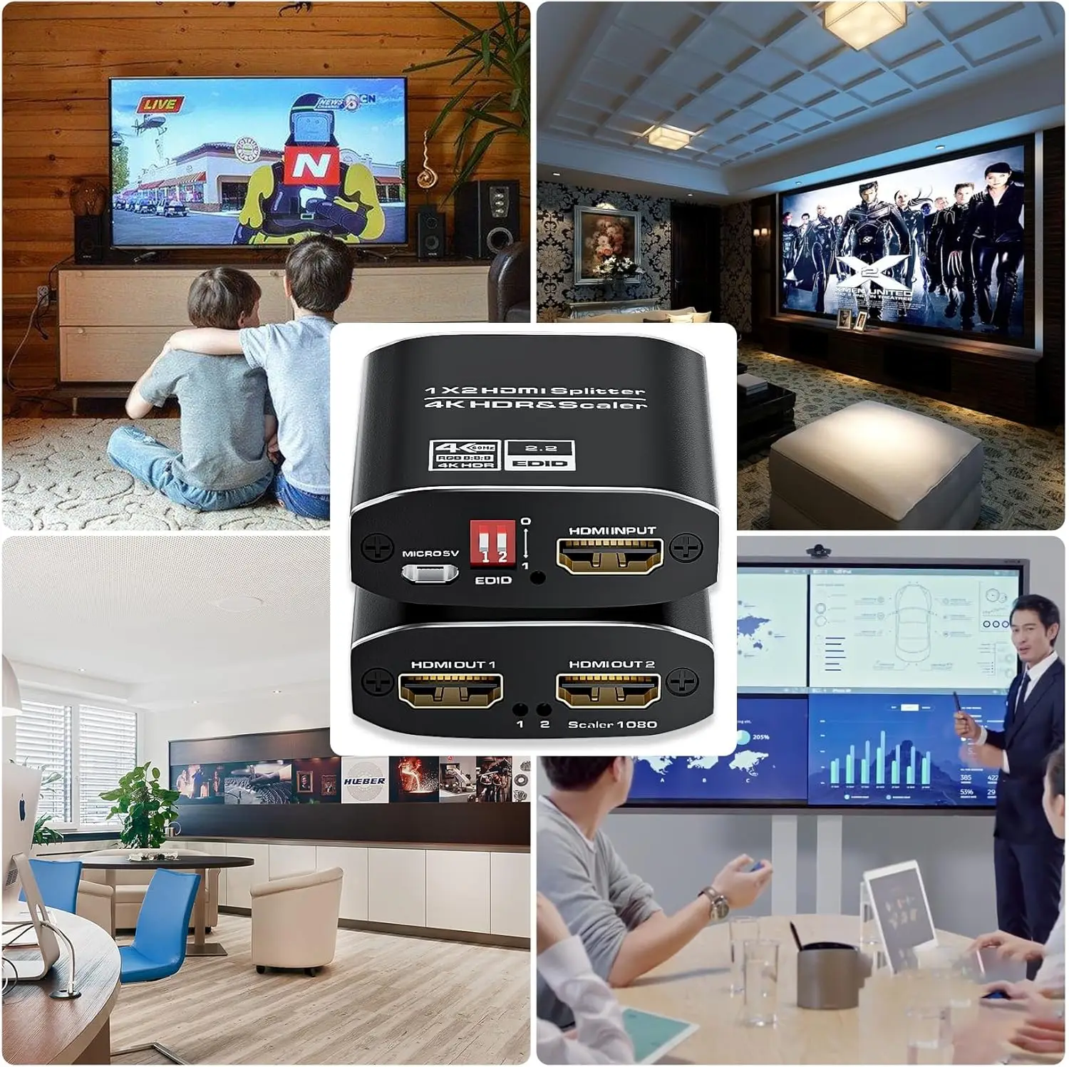 4K 60Hz HDMI Splitter 2/4-port HDMI 2.0 Splitter 1 in 4 out Splitter HDMI 2.0 4K/60Hz HDCP 2.2 for HDTV PS5 PS4 Pro Xbox Series