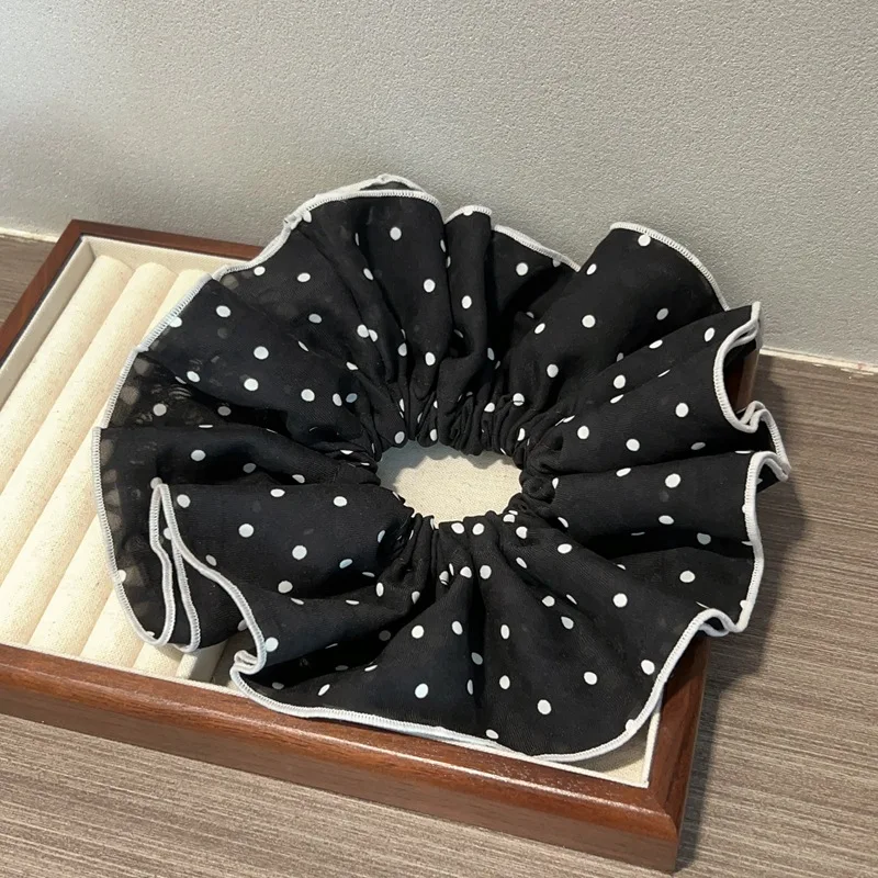 French Vingtage Black White Scrunchies for Hair Dot Girls Large Size Hairties Elastic Hair Rubber Bands Women Hair Accessories