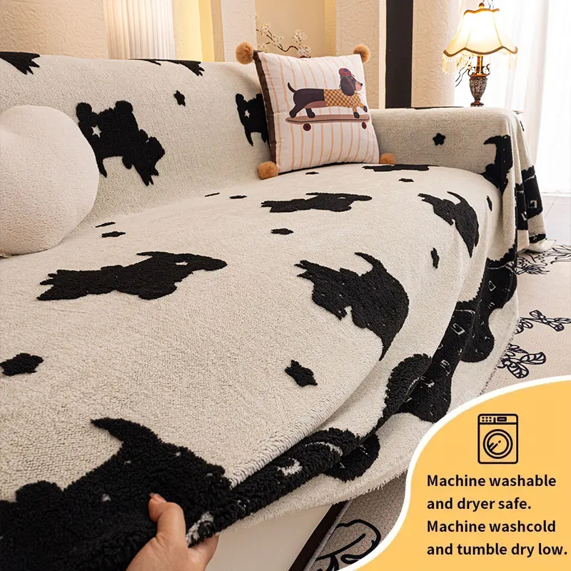 1PC-Cartoon anti cat scratch sofa towel, winter thick plush cover, a whole high-end anti slip sofa cover cloth