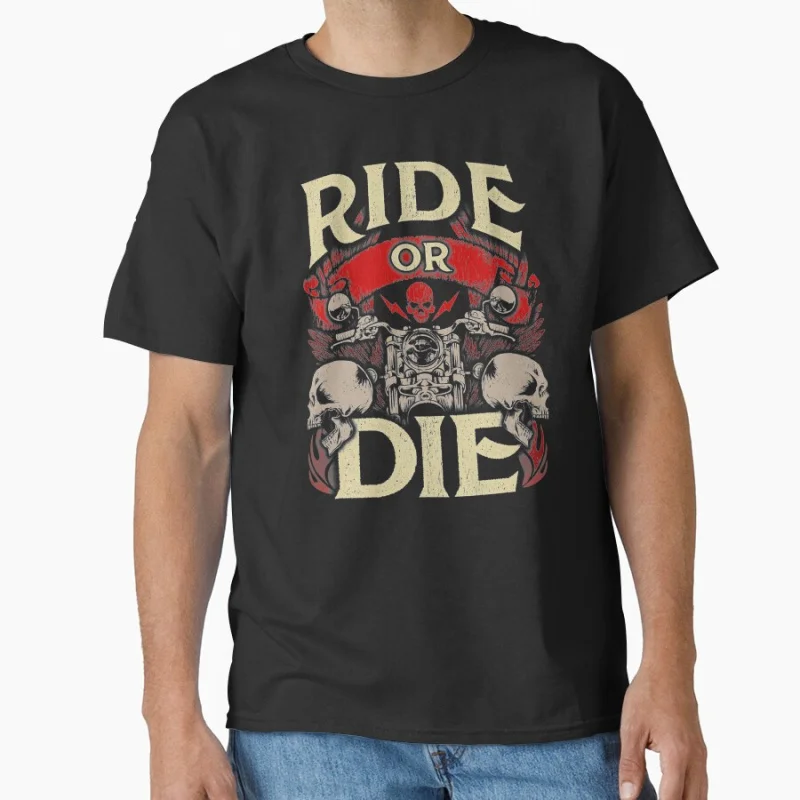

father gift for man Funny Ride or die vintage speed race Short-sleeve crewneck T-shirt for motorcycle rider large size Tops