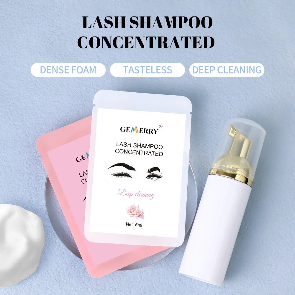 Gemerry 5ml Eyelash Shampoo Concentrated Liquid Lash Foam Cleanser Eyelash Lash Extension Supplies with Free Gift Empty Bottles