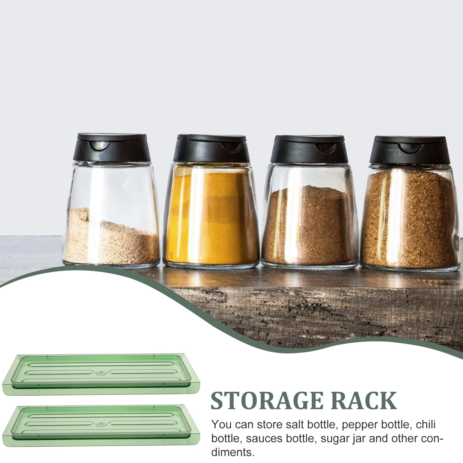 

2pcs Plastic Condiment Bottle Holder Spice Storage Household Organizer For Kitchen Rack Tray Space Saving Bbq Restaurant