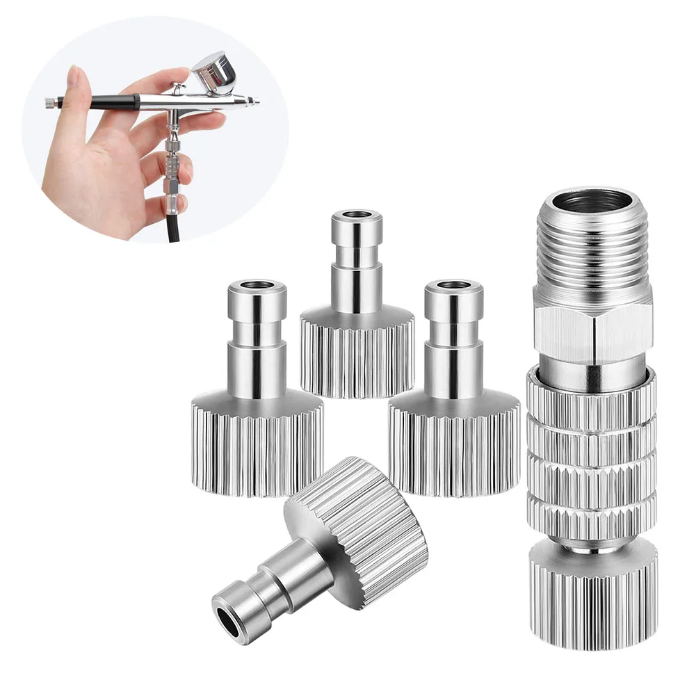 Metal Airbrush Quick Disconnect Set 5Pc with Adjustable Air Control Valve Compatible with Most Airbrush Systems