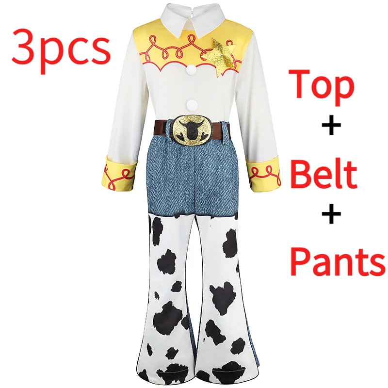 Girls Western Cowgirl Costume 3 Piece Set with Belt Kids Halloween Cosplay Outfit for Birthday Party Stage Performance 2-7Y