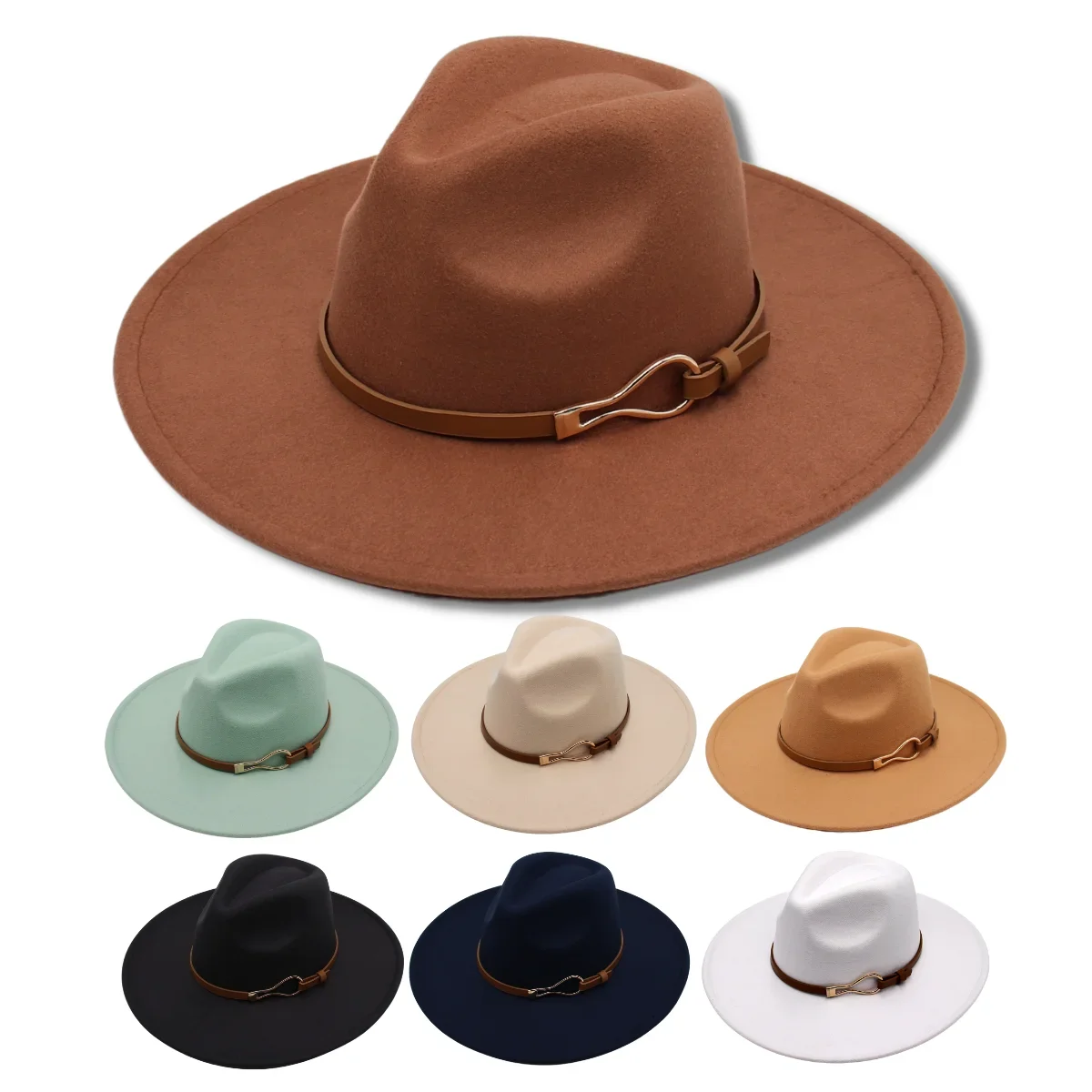 9.5cm Large Brim Fedora Hat Unisex Metal Feathers Women Felt Hats Retro Jazz Men Hats Outdoor White Trilby Hat British Dress Hat