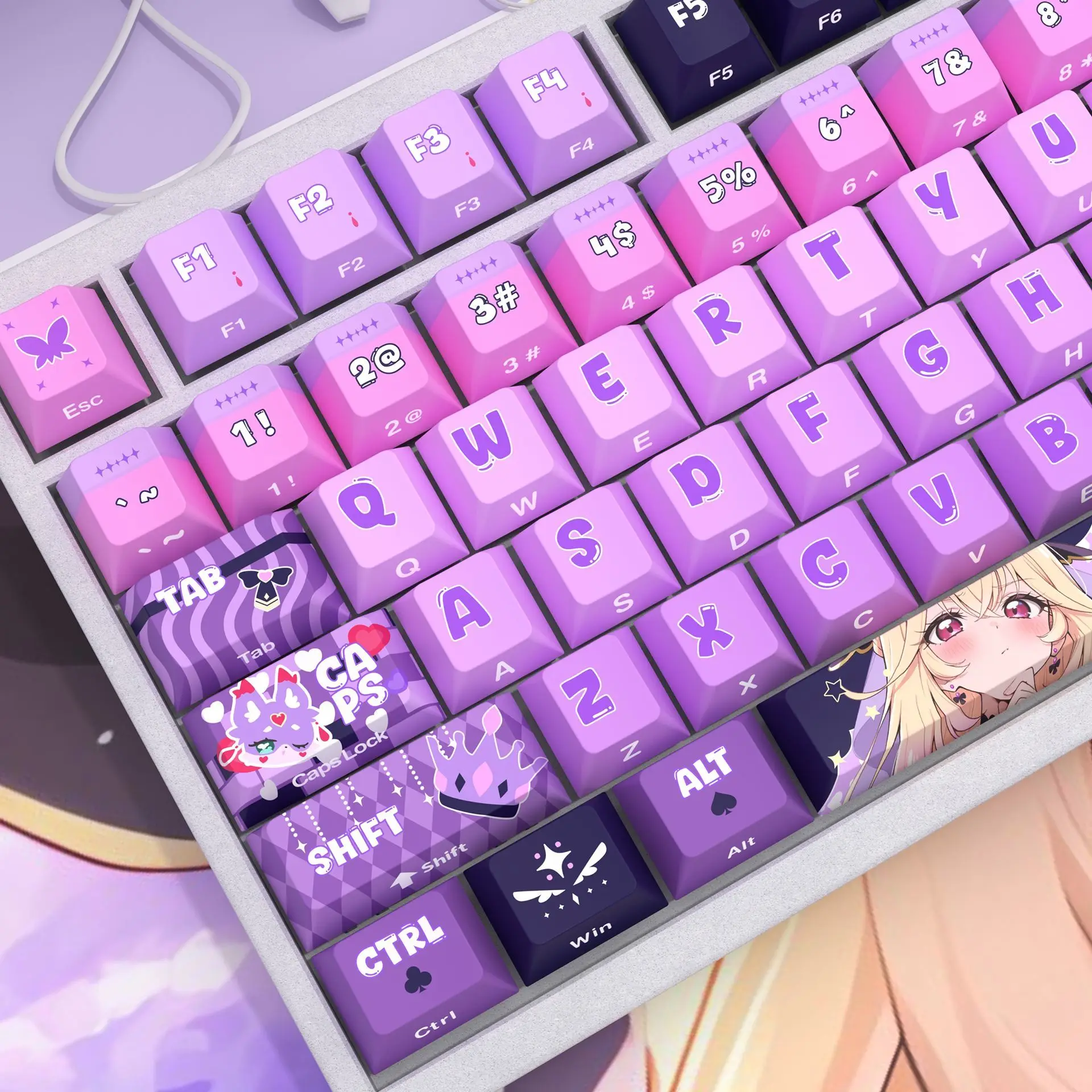 125 Keys Detective Pretty Cure! Moria Ruruka Keycaps Side Engraved Cherry PBT Dye-Sub Custom Key Caps for Mechanical Keyboard