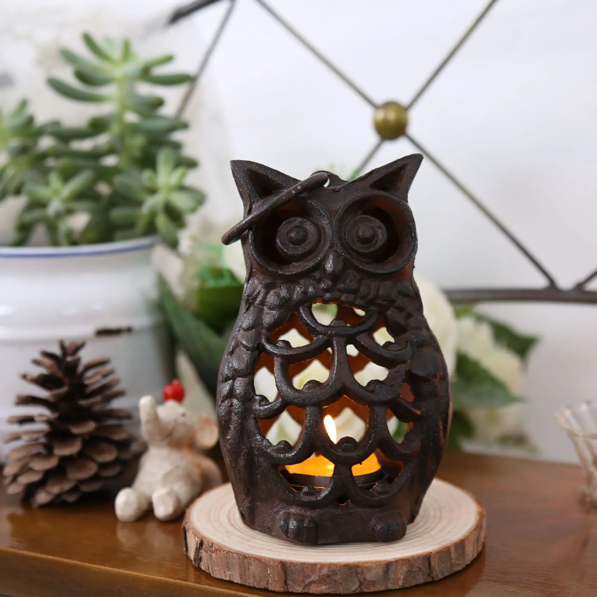 Cast Iron Owl Candle Holder Home Decor Desk Accessories Room Decor Home Garden Home Decoration Accessories