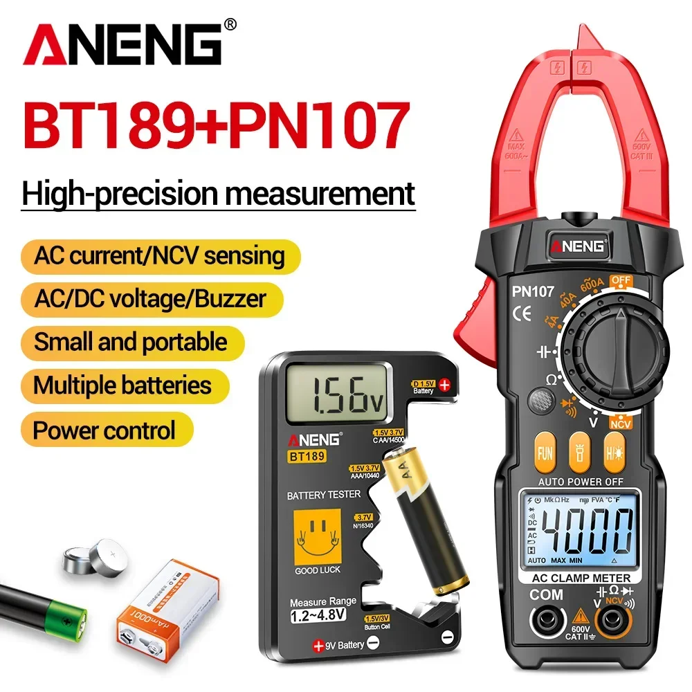 ANENG PN107 4000 Counts Clamp Multimeter BT189 Battery Tester Combo NCV Flashlight Backlight Circuit Test Battery Capacity Check