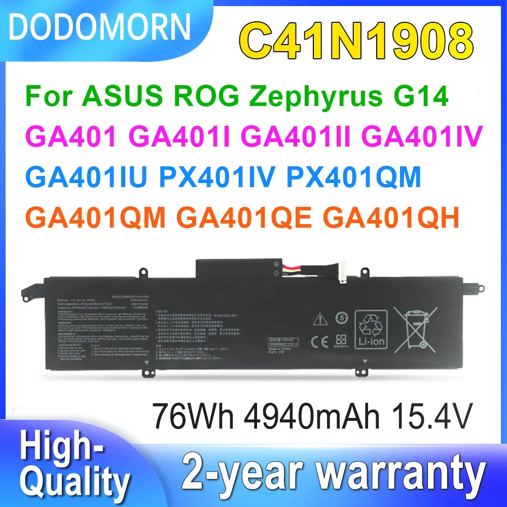 DODOMORN-Batterie pour ordinateur portable, CRivière N1908, ASUS ROG Zephywarmer G14, Revenus 401, Revenus 401I, Revenus 401II, Revenus 401IV, Revenus 401IU, Revenus 401IH, Revenus 401QM, Revenus 401QE Series