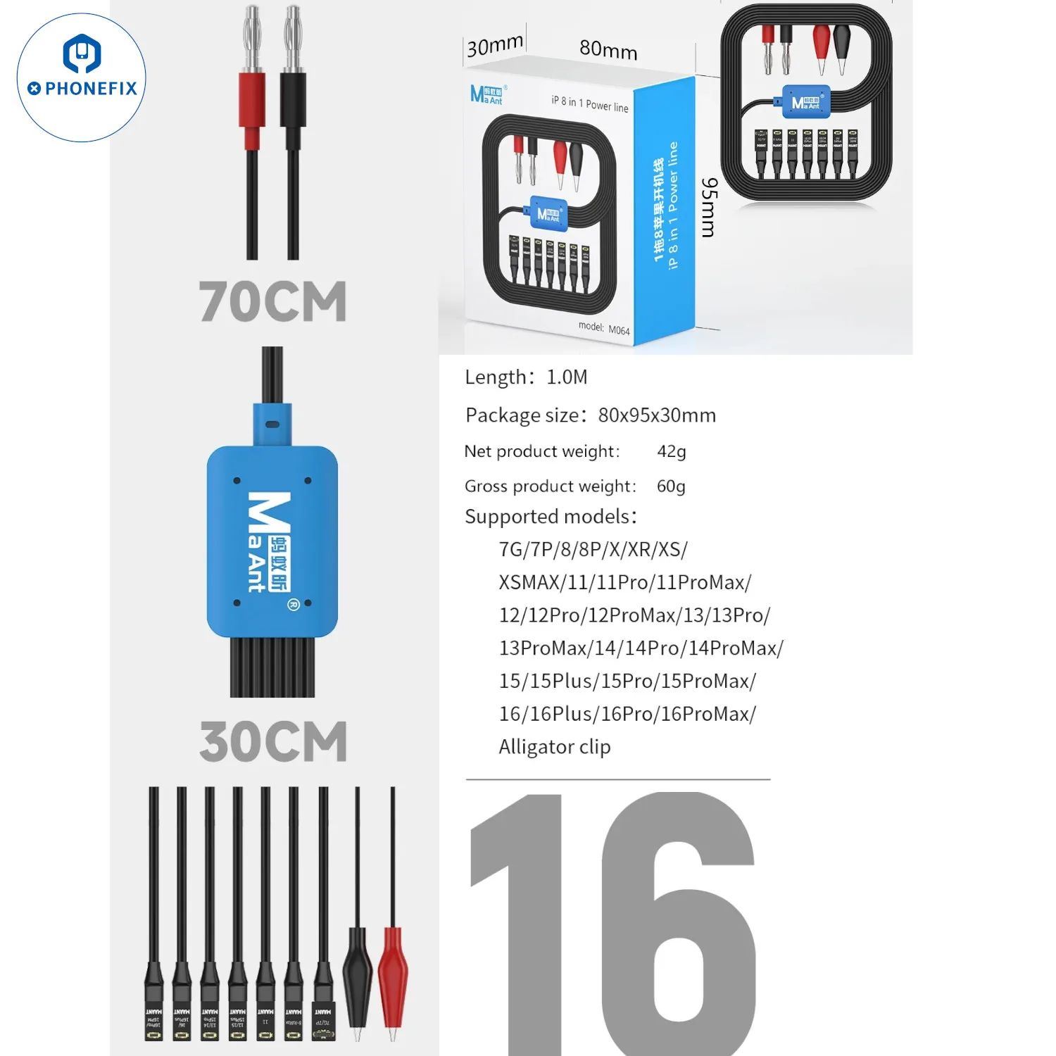 MAANT M064 8in1 Phone Power Boot Line for iPhone 7-X 11 12 13 14 15 16 Pro Max Motherboard Activation Start-up Test Cord Tools