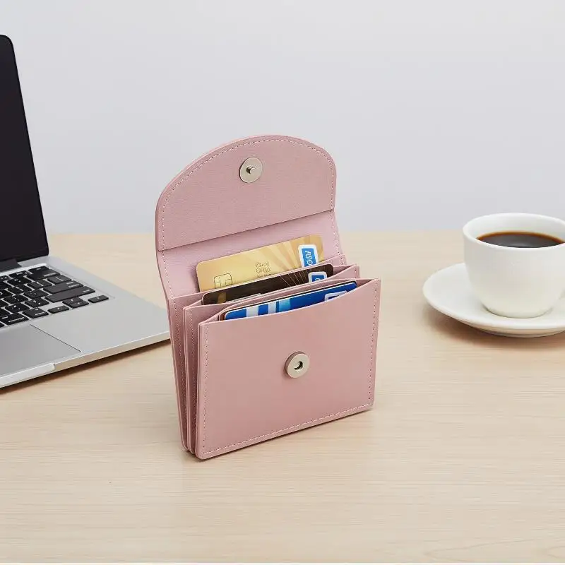 Portable Short Pure Color Simple PU Leather Wallet For Women Compact Card Holder Document Coin Purse