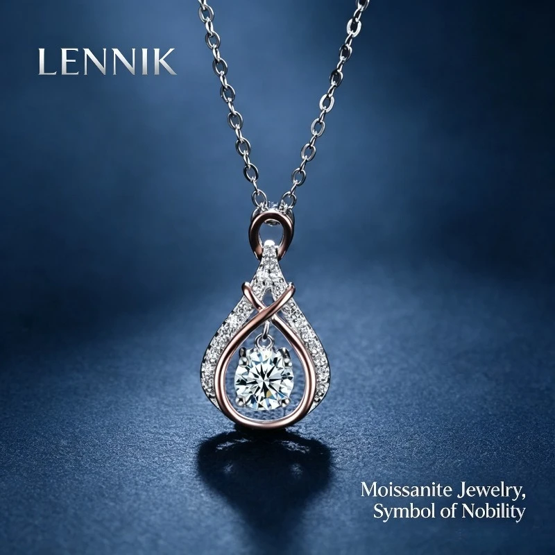 LENNIK S925 Sterling Silver Beating Heart Necklace Women's Light Luxury Versatile Smart Water Drop Pendant Clavicle Chain