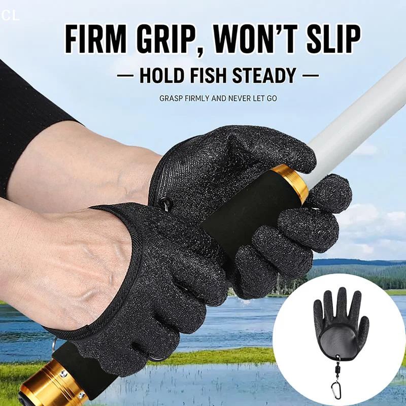 AttireTroveQuick Wear Fishing Gloves Waterproof Anti Slip Puncture Resistant With Carabiner For Fishing Hiking Kayaking