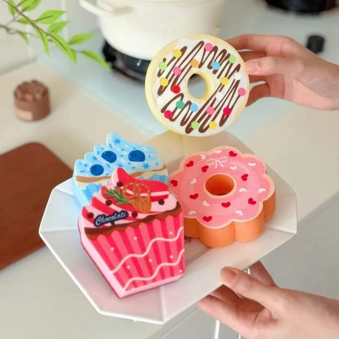 Cute Dessert Shaped Dishwashing Sponge Wood Pulp Cotton Sponge Kitchen Brush Pots and Bowls Clean Sponges Stain Remover