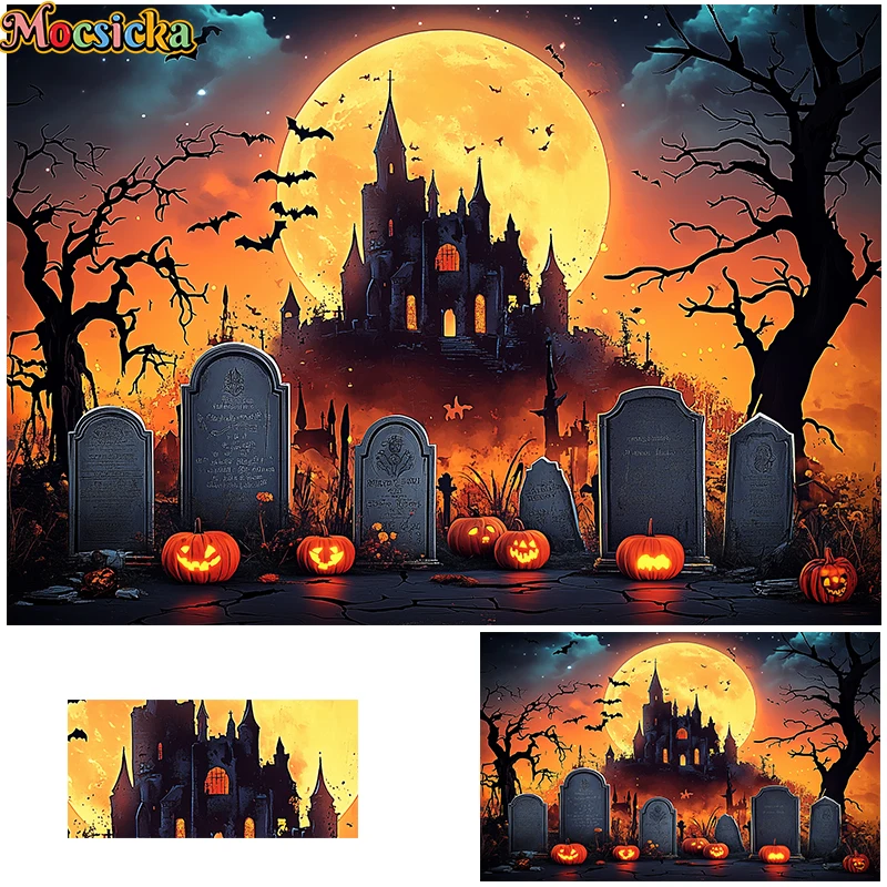 Mocsicka Halloween Cemetery Ghost House Backdrop Kids Adult Party Props Child Birthday Cake Smash Photography Decors Background