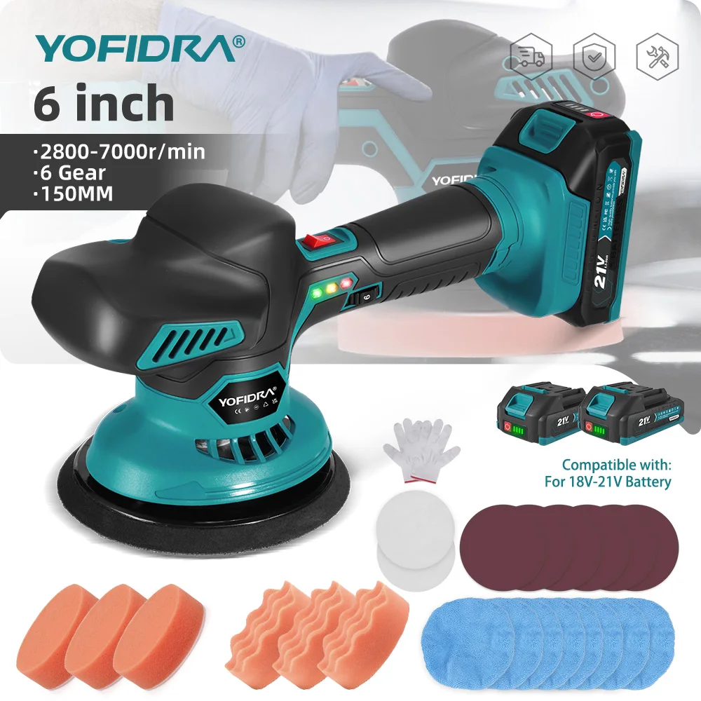 YOFIDRA 7000RPM 150MM Elektrische Auto-Poliermaschine Auto-Polier- und Schleifgerät Wachs-Versiegelungs-Glasurwerkzeug für Makita-Akkus