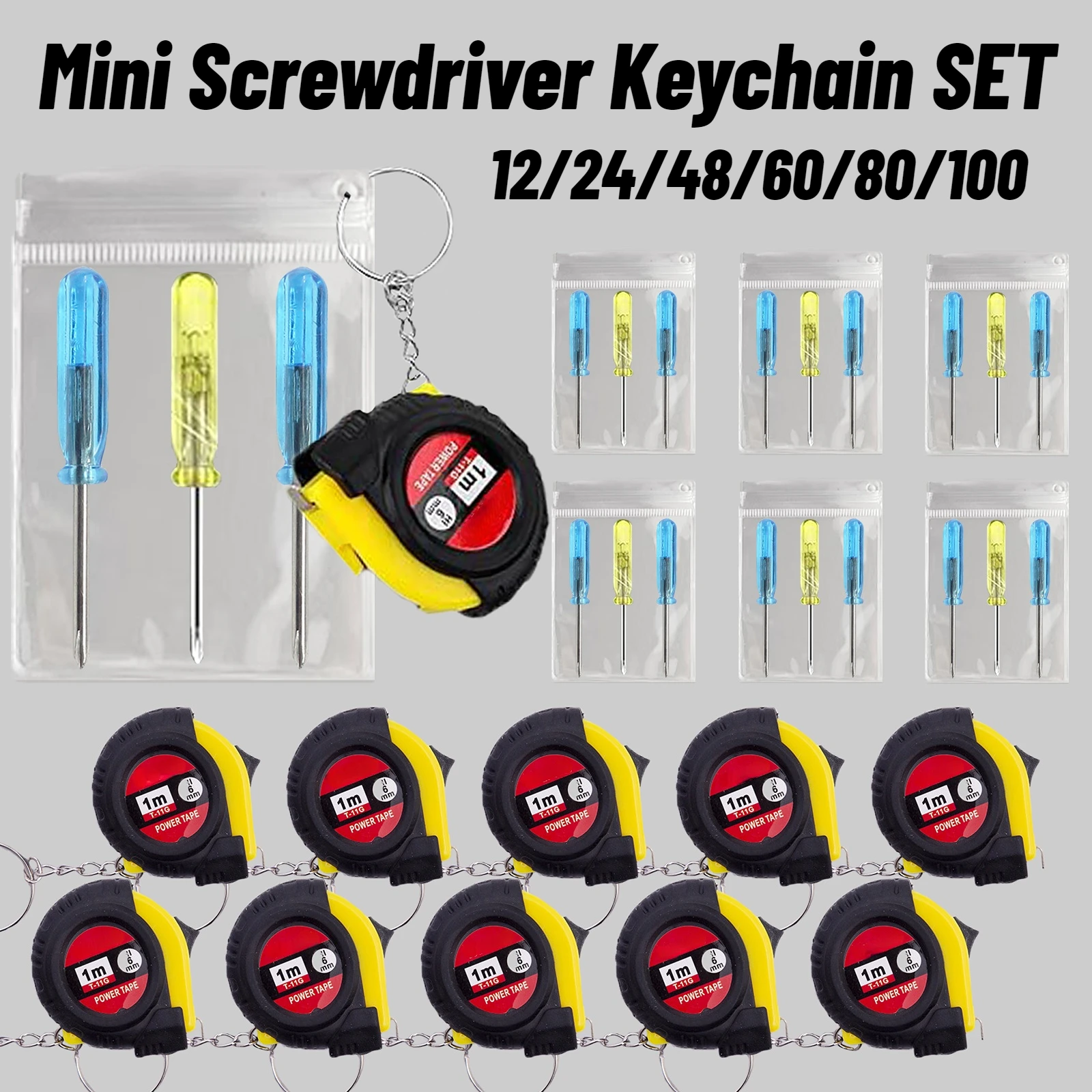 

12-60Sets Mini Screwdriver Set for Boys Baby Shower Party Gifts for Men Mini Tape Measure Keychain Kid Handmade Classroom Favors