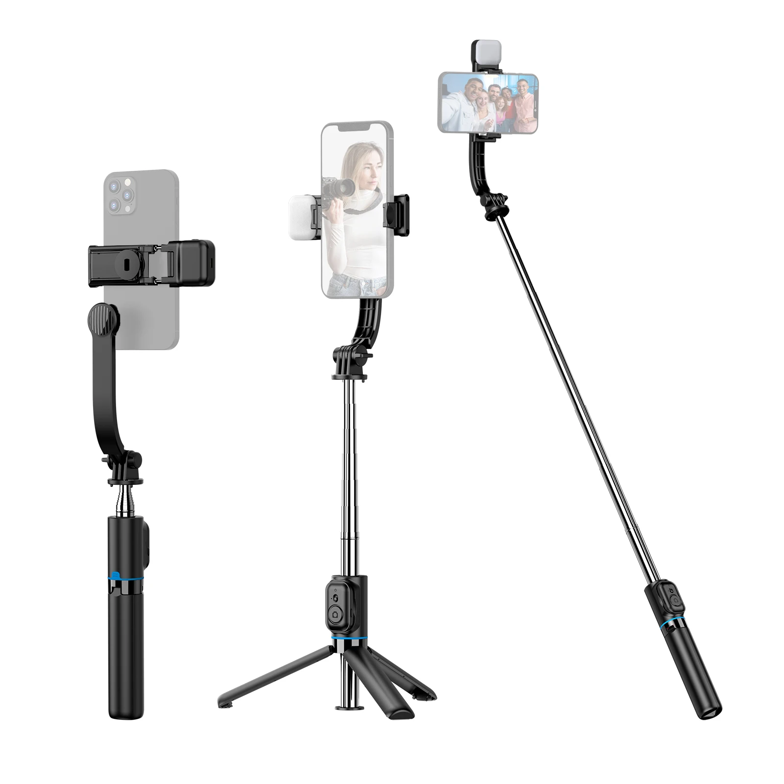 107cm Multi-function Selfie Stick Desktop Tripod 7 Sections 360°Rotatable with Removable Phone Clip Detachable Beauty Fill Light